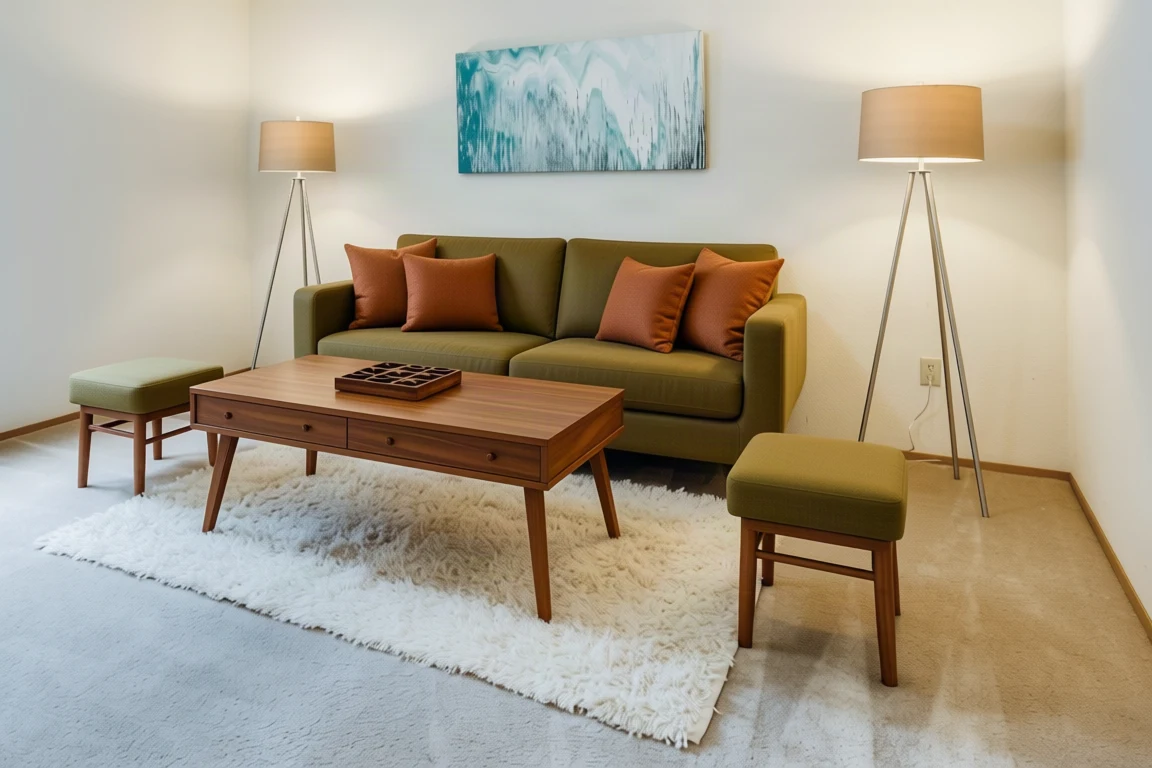 Saved mid-century concept with warm wood and earthy tones